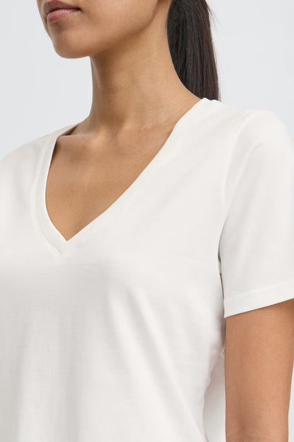 T-shirt bianca in cotone scollo a "v"