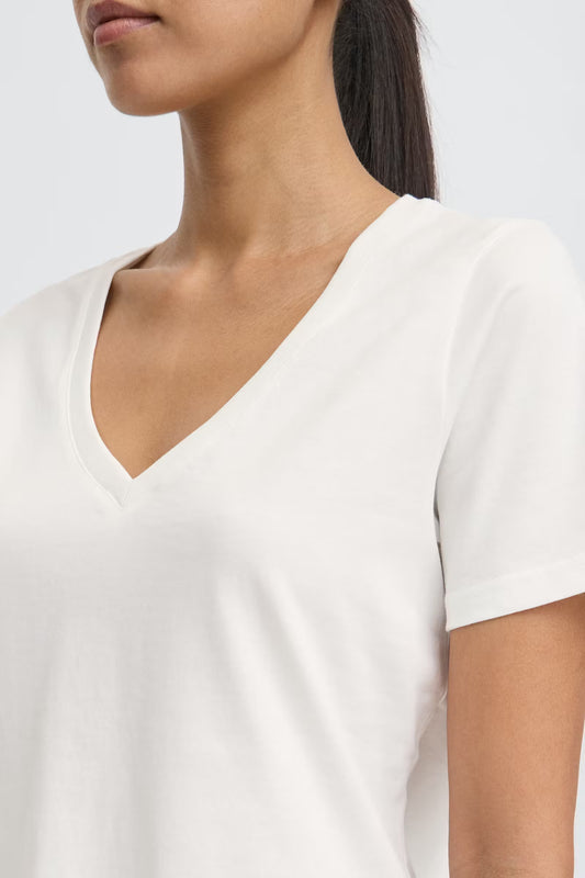 T-shirt bianca in cotone scollo a "v"