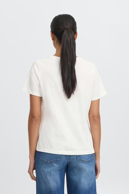 T-shirt bianca in cotone scollo a "v"