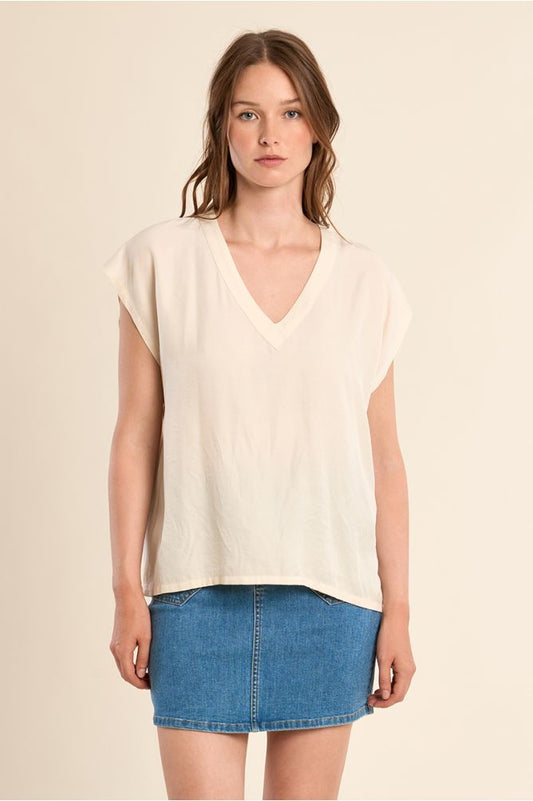 T-shirt basica beige in viscosa