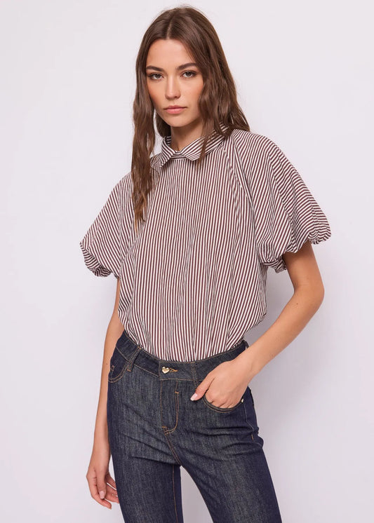 Blusa a righe da donna con maniche a palloncino