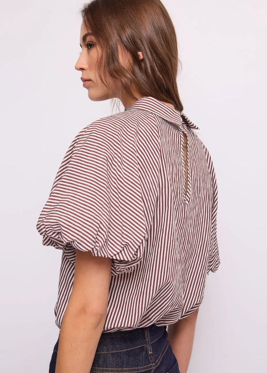 Blusa a righe da donna con maniche a palloncino