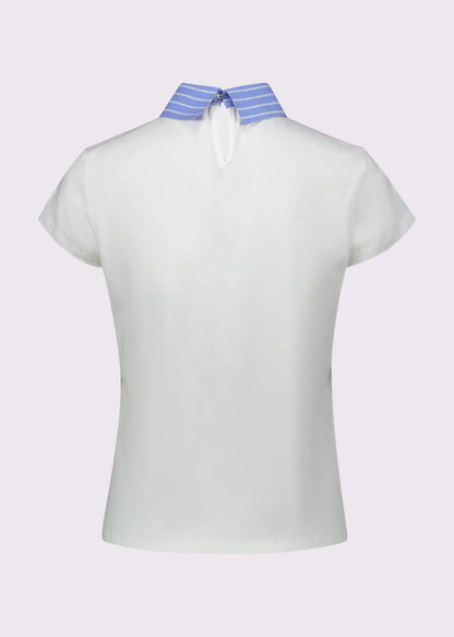 T-shirt bianca da donna con collo a camicia