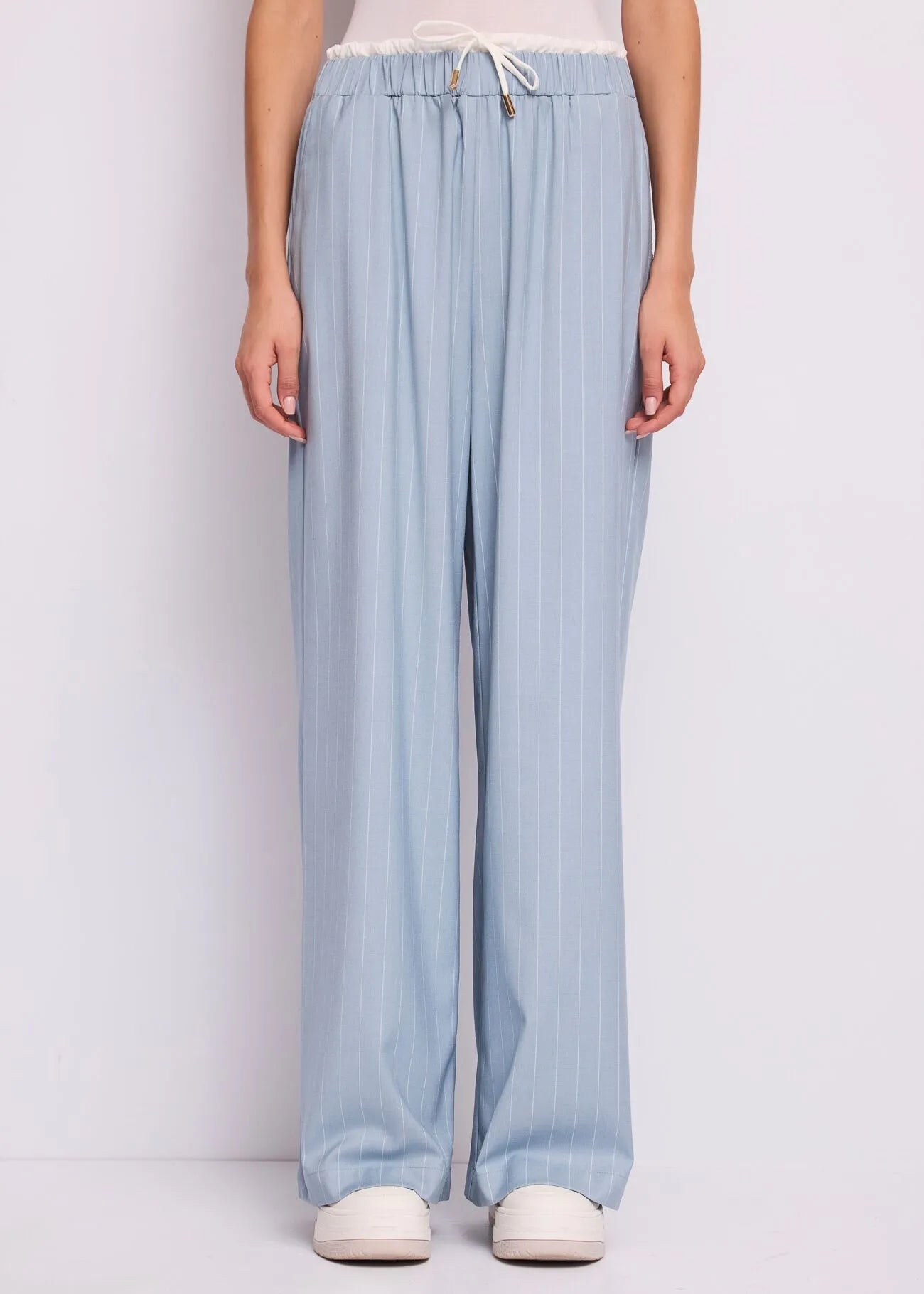 Pantaloni azzurri da donna in viscosa gessata
