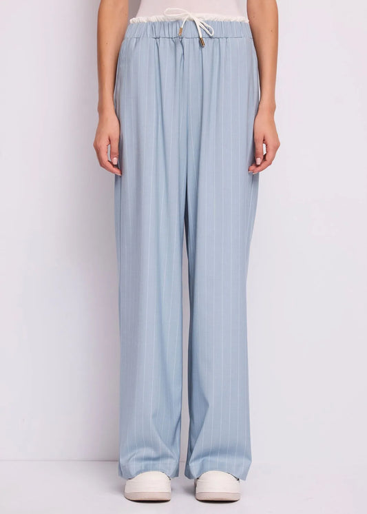 Pantaloni azzurri da donna in viscosa gessata