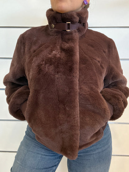 Bomber in ecopelliccia vinaccia