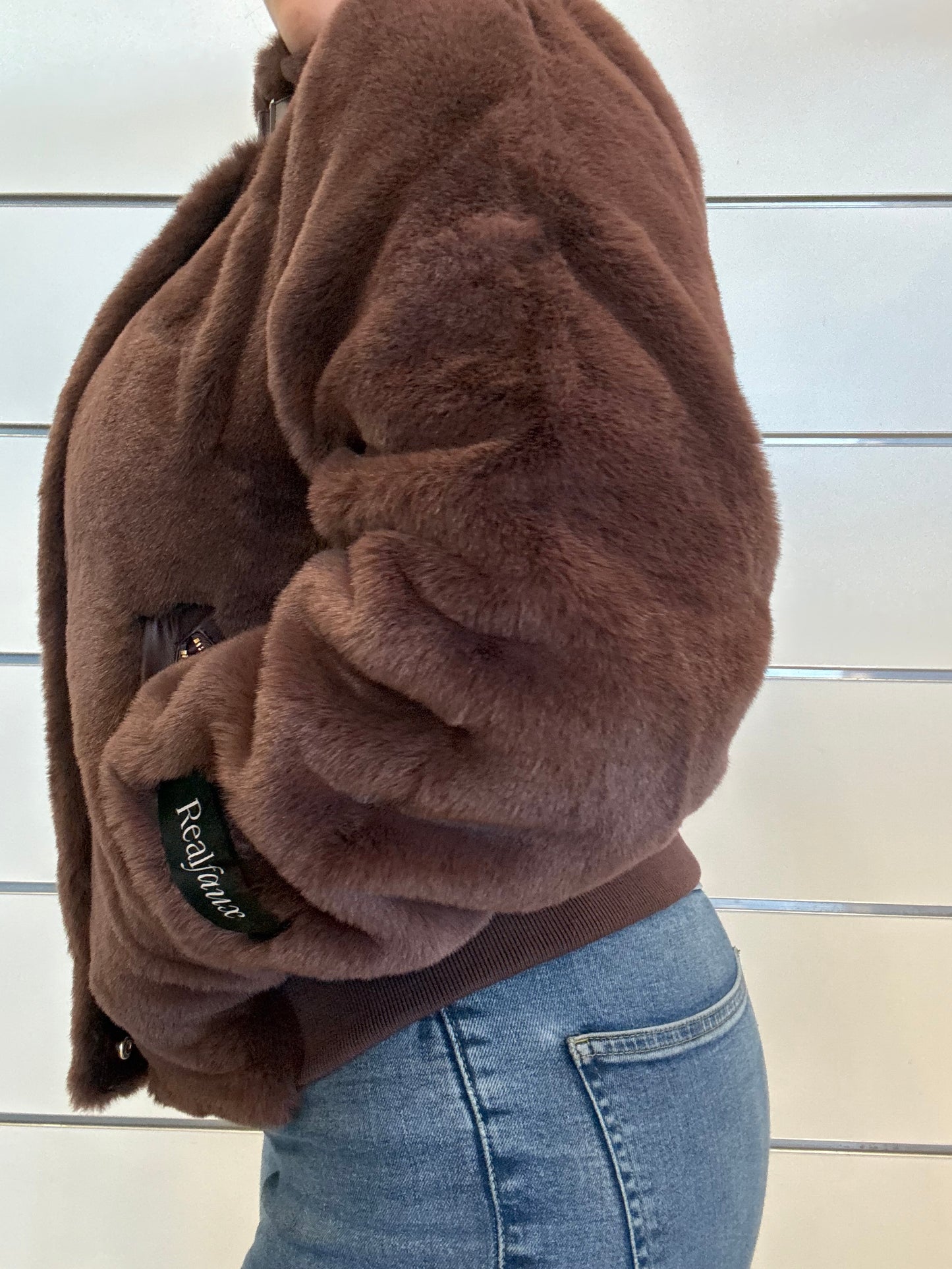 Bomber in ecopelliccia vinaccia