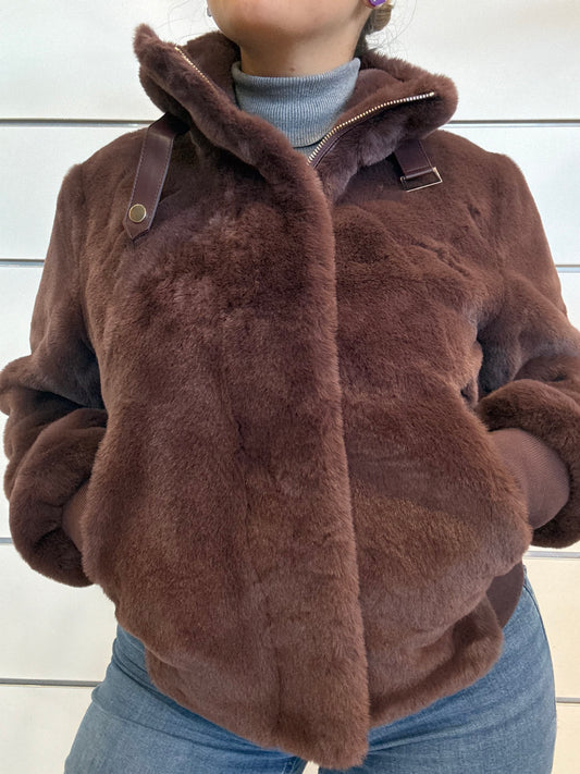 Bomber in ecopelliccia vinaccia