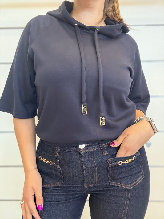 Felpa donna blu con maniche corte