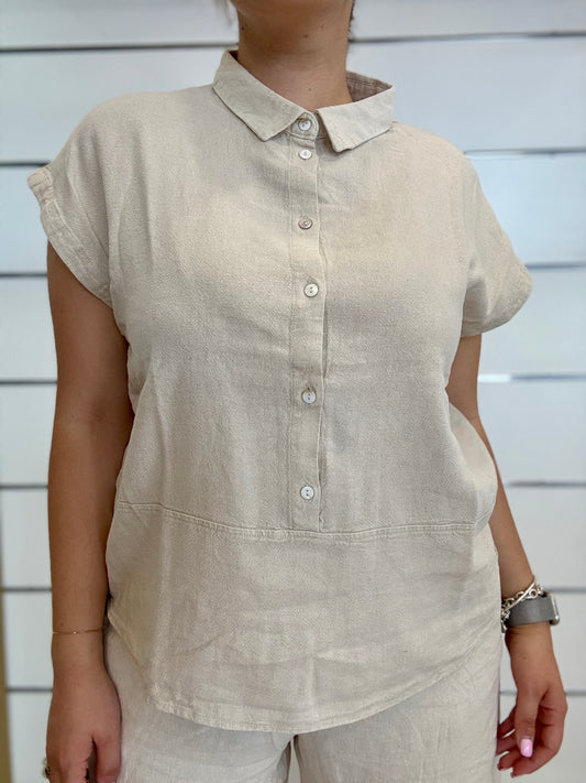 Camicia beige a manica corta