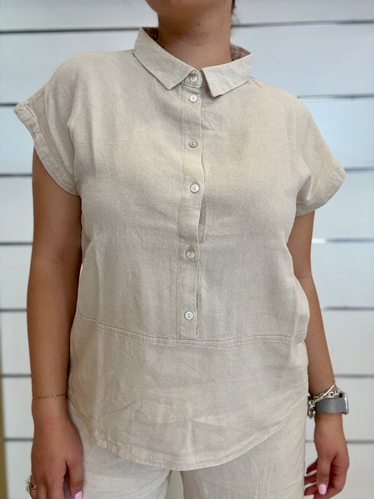 Camicia beige a manica corta