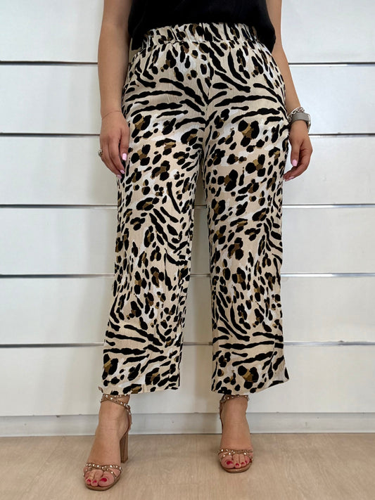 Pantalone fluido in viscosa maculato