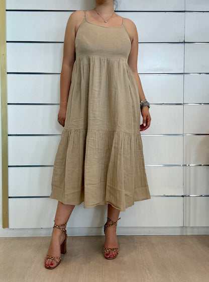 Abito midi beige in cotone