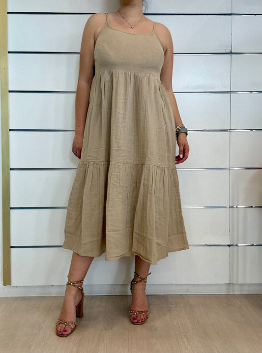 Abito midi beige in cotone