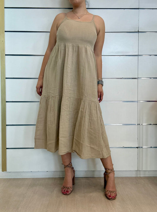 Abito midi beige in cotone