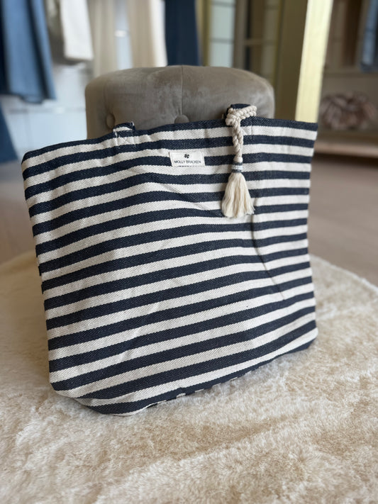Tote bag a righe bianca e blu