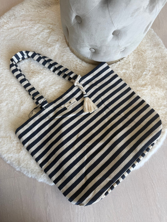 Tote bag a righe bianca e blu