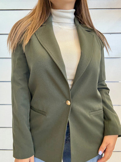 Blazer da donna con tasche a filetto in verde scuro, elegante e versatile per ogni occasione