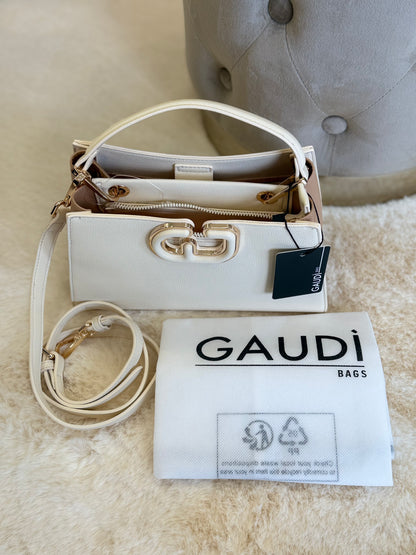 Borsa a mano e tracolla Gaudì in pelle chiara, elegante e moderna, perfetta per ogni occasione, borsa classe e stile.