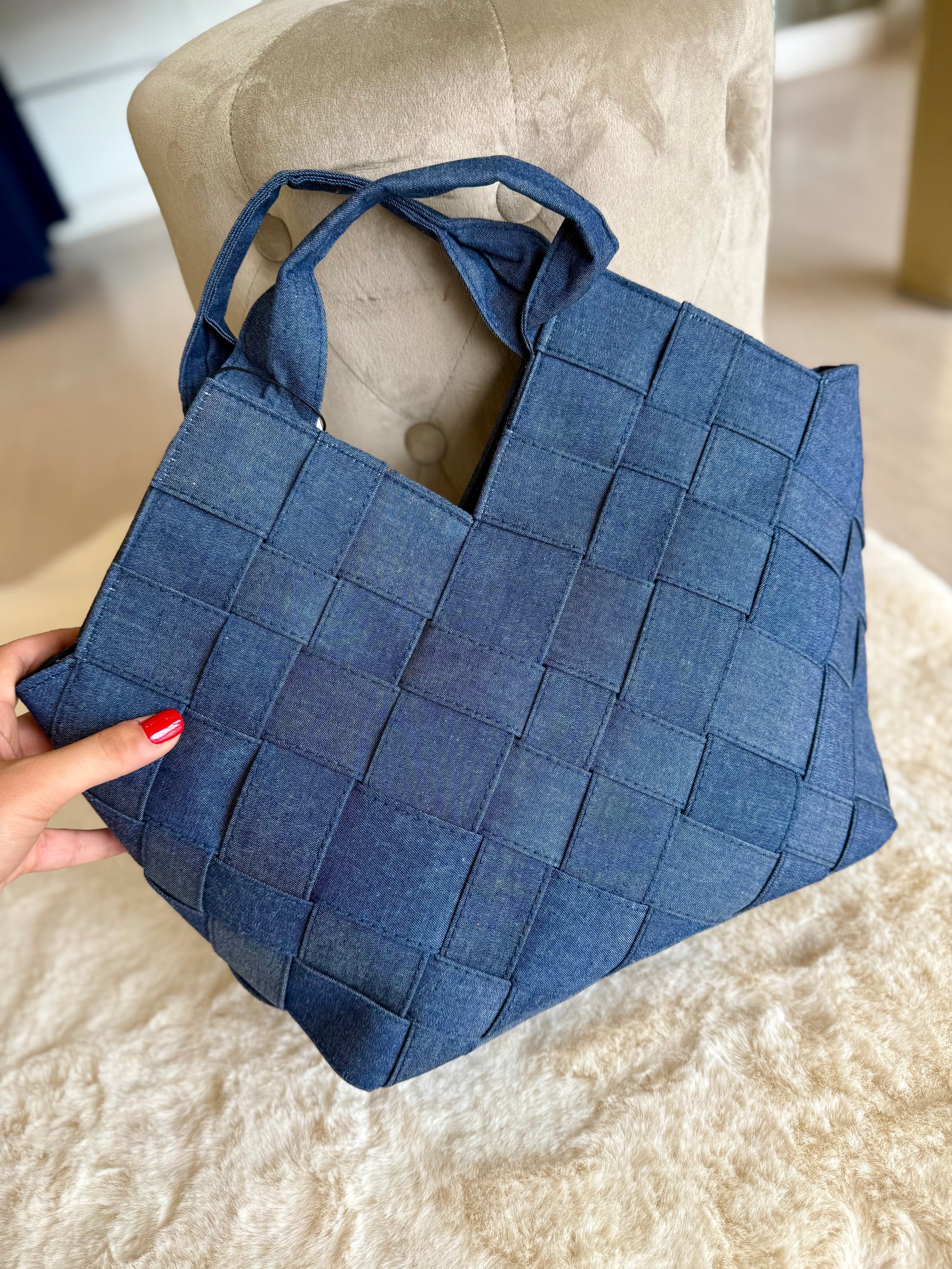 Borsa di Jeans con manici di ICHI, design intrecciato, perfetta per un look casual