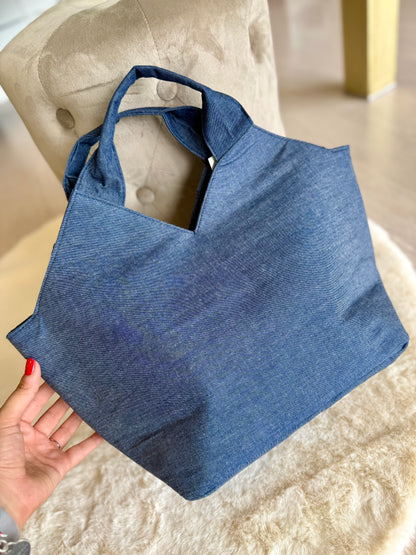 Borsa di Jeans con manici ICHI in denim blu, ideale per un look casual e pratico