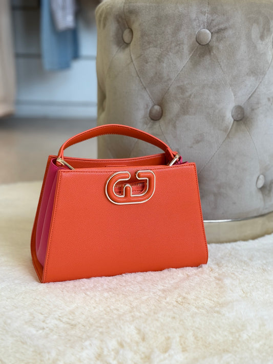 Borsa elegante arancione Gaudì con manico e tracolla, perfetta per ogni occasione.