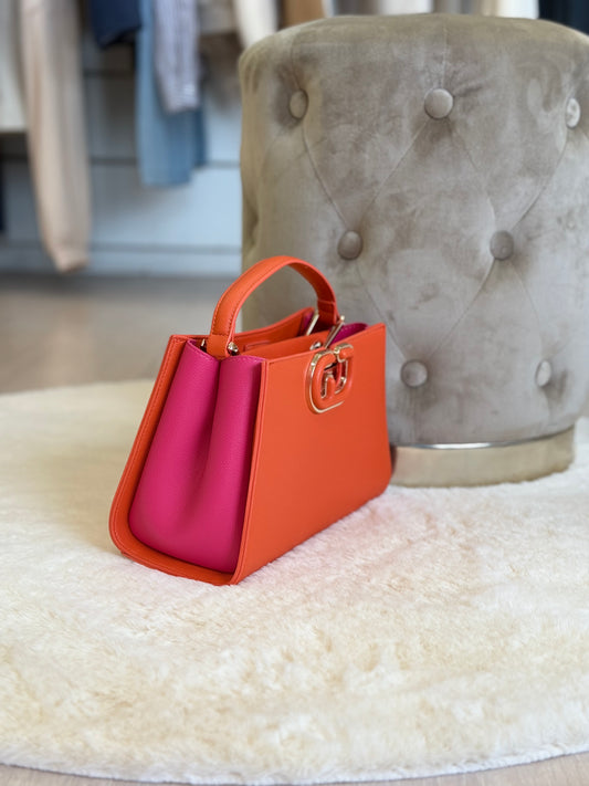 Borsa elegante arancione Gaudì in stile moderno con manico e dettagli in rosa