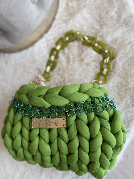 Borsa a mano Mamì in verde Marshmallow con catena decorativa e design intrecciato green