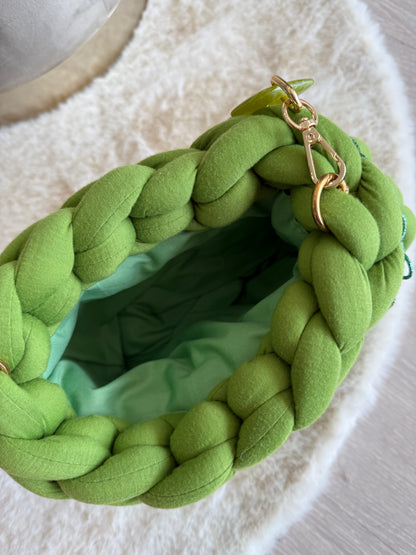 Borsa a mano Mamì in verde Marshmallow con finitura intrecciata e interno in tessuto morbido green