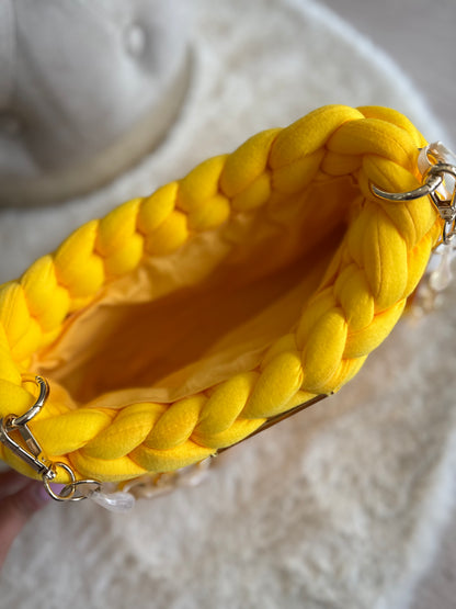 Interno della borsa a mano Mamì di colore Marshmallow yellow con manici intrecciati