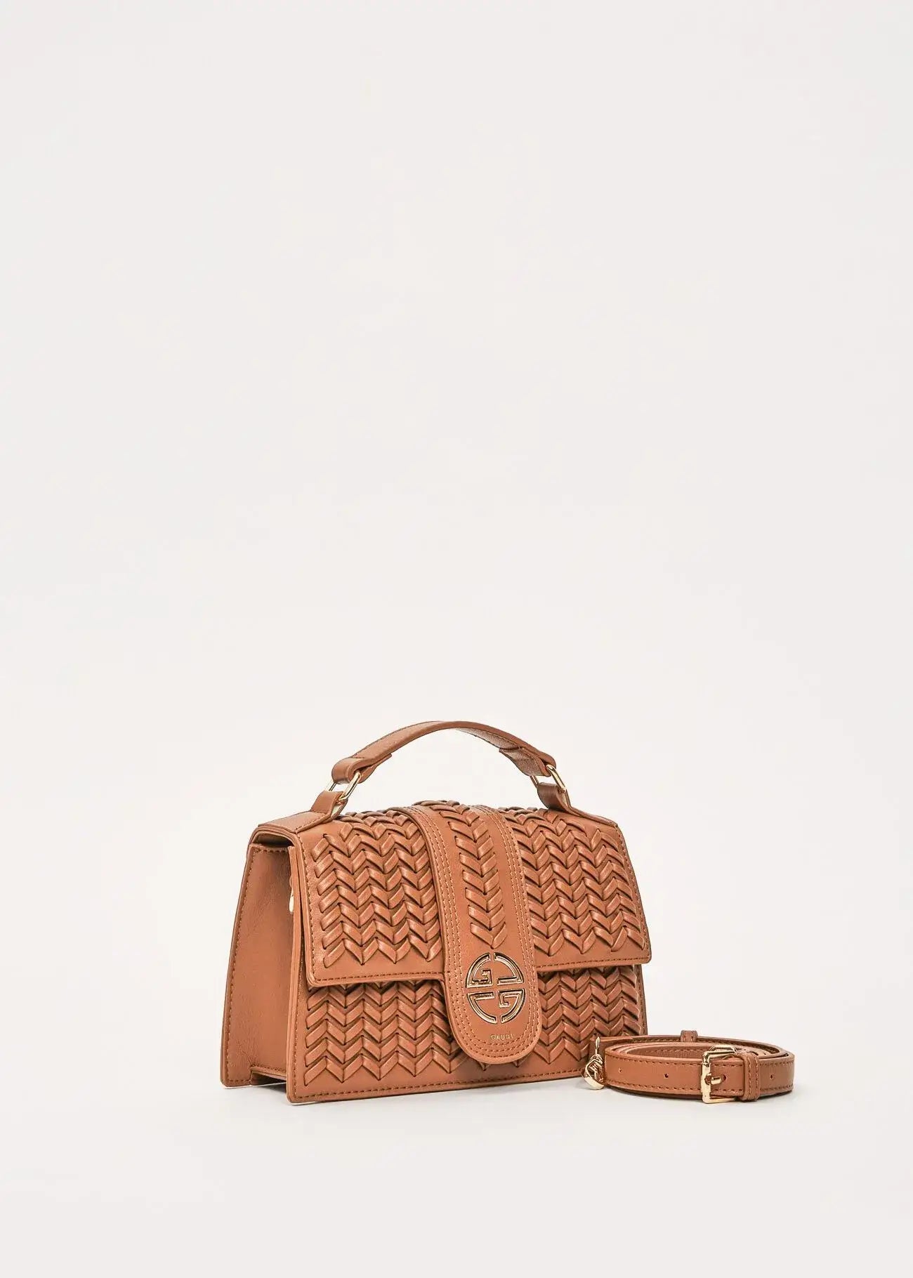 Borsa top handle beige in similpelle di Gaudì con dettagli intrecciati e tracolla removibile