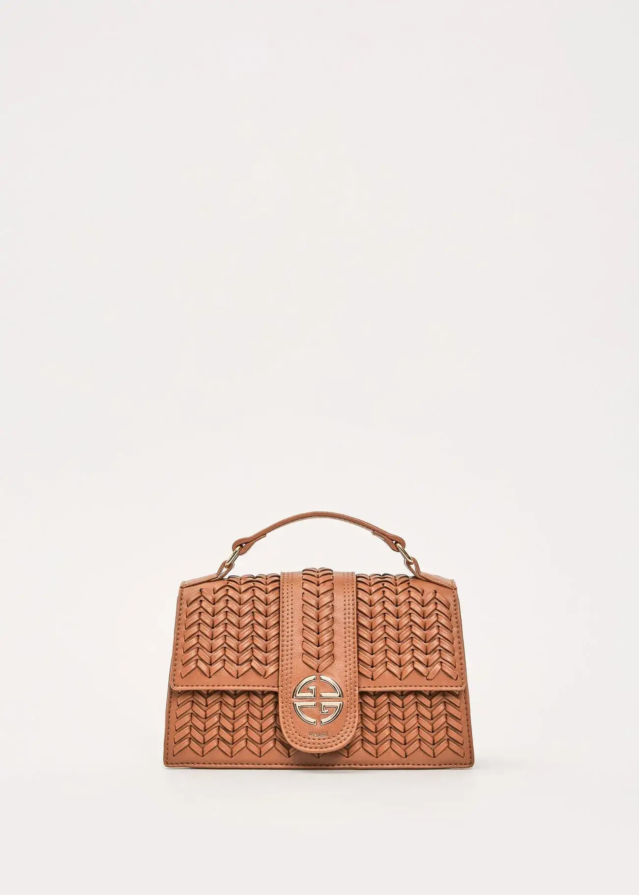 Borsa top handle beige in similpelle con dettagli intrecciati e manico elegante per ogni occasione