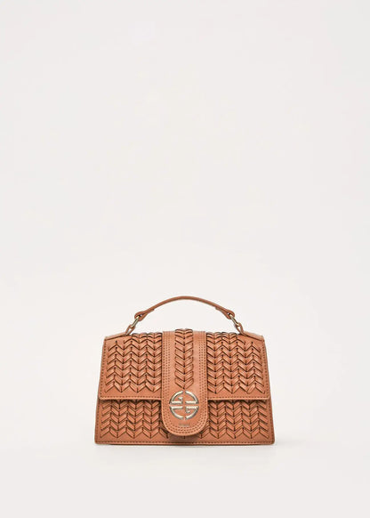 Borsa top handle beige in similpelle con dettagli intrecciati e manico elegante per ogni occasione
