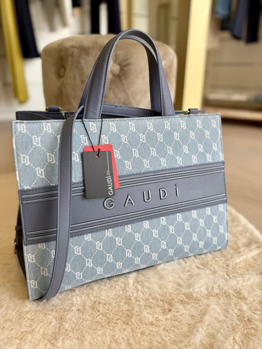 Borsa top handle in denim Gaudì con logo elegante e manici resistenti