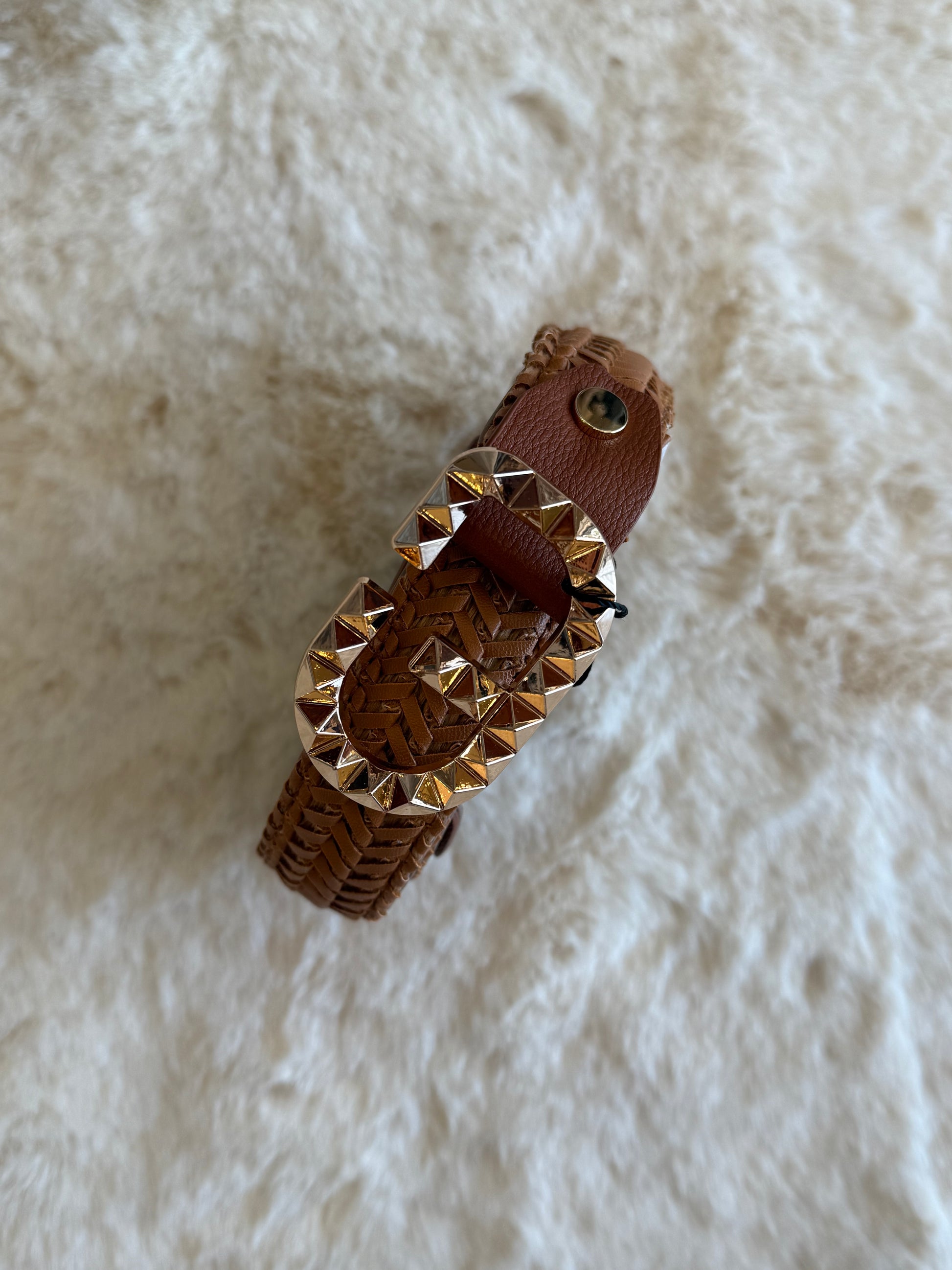 Cintura marrone intrecciata 3cm Gaudì con fibbia decorata in metallo dorato