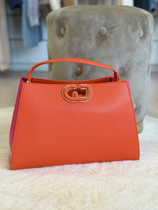 Borsa arancione Gaudì a mano e tracolla con dettaglio in metallo elegante
