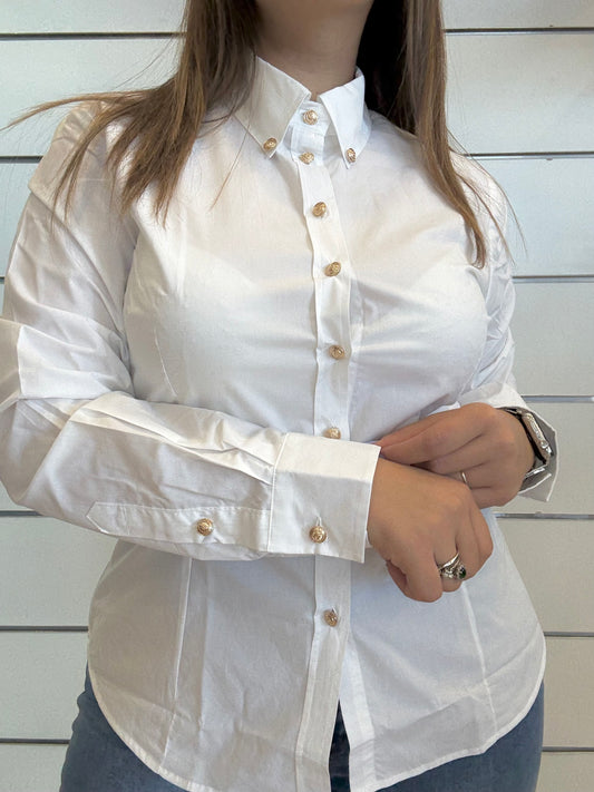 Camicia bianca aderente Gaudì con bottoni dorati e dettaglio elegante per un look sofisticato