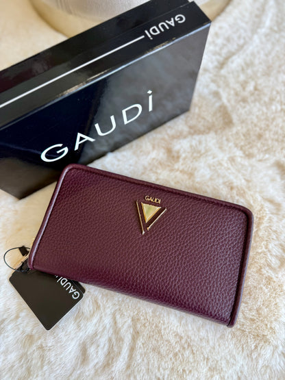 Portafoglio zip around vinaccia di Gaudì con dettagli in metallo e design elegante
