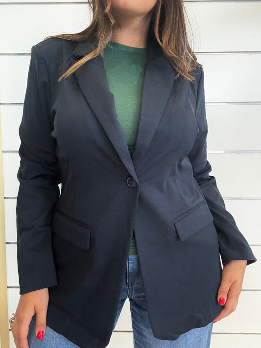 Giacca blu monopetto ICHI con tasche e colletto, ideale per un look elegante e casual