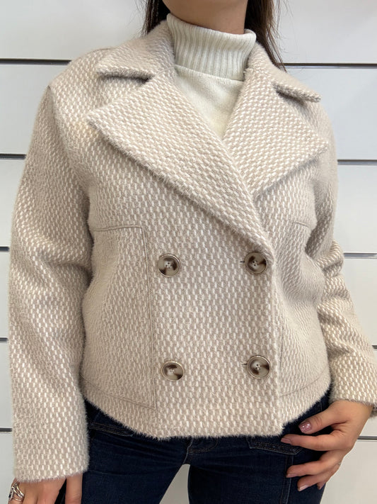 Giacca doppiopetto RINO E PELLE in un elegante tessuto beige chiaro con bottoni in metallo