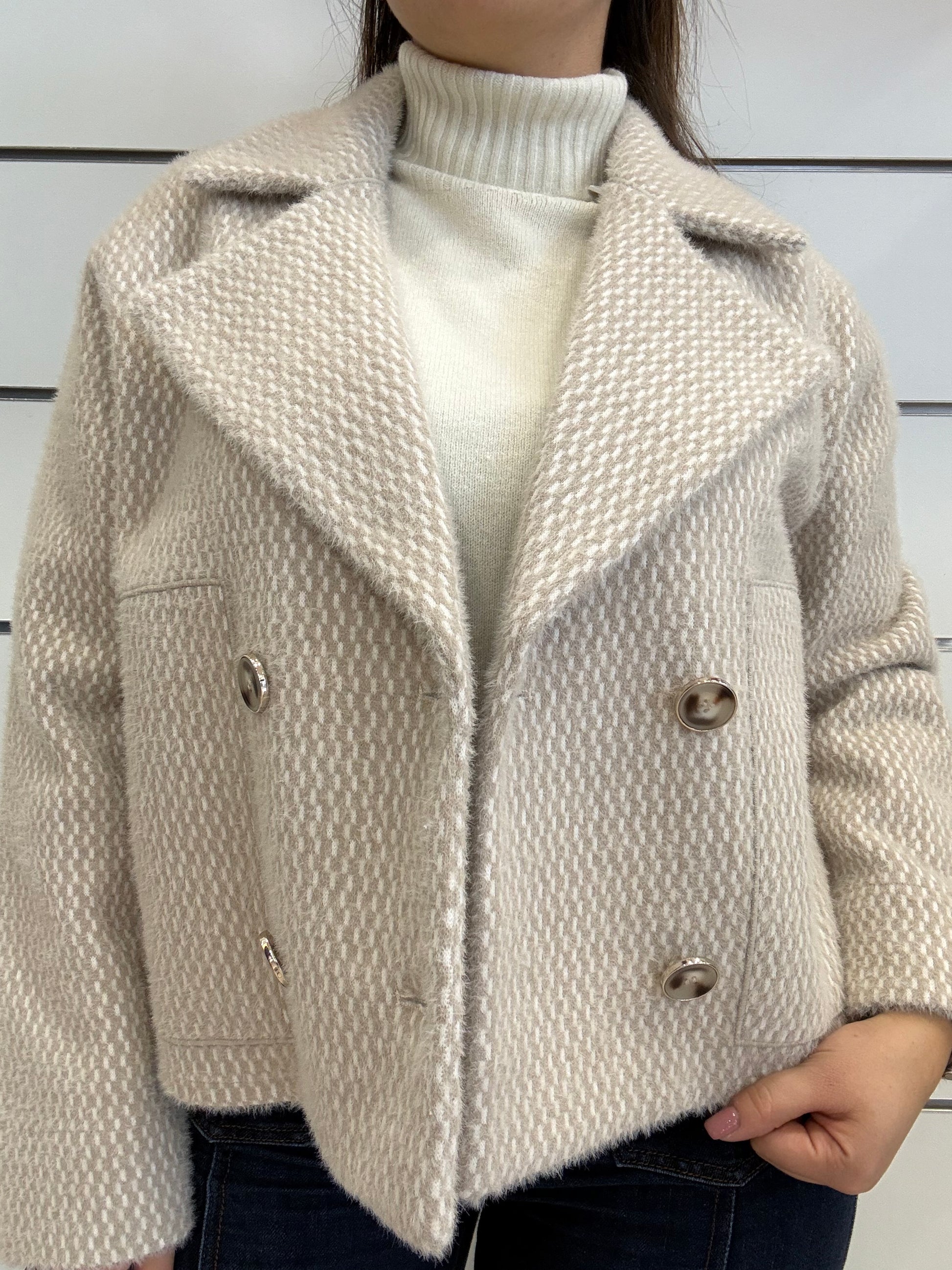 Giacca doppiopetto RINO E PELLE in tessuto grigio chiaro con bottoni e collo a revers