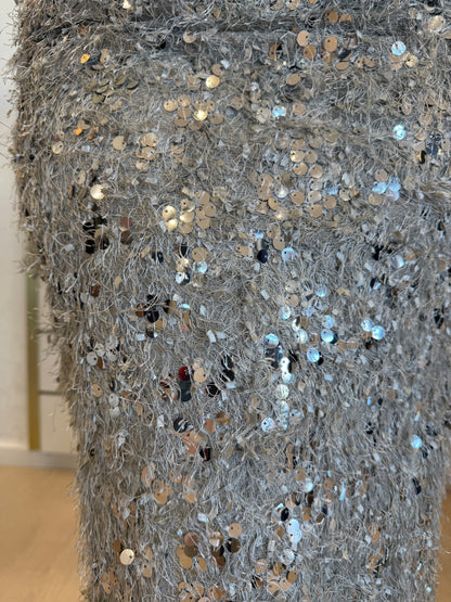 Gonna longuette sfrangiata con paillettes in argento per occasioni eleganti da Gaudì