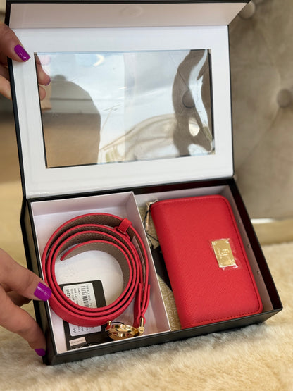 Portafoglio rosso Gaudì con cintura abbinata, idea regalo donna raffinata in confezione elegante