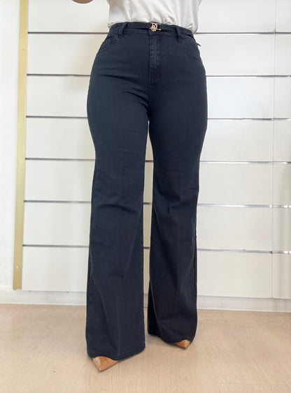 Jeans da donna flare bootcut con cintura in blu scuro per un look elegante e alla moda