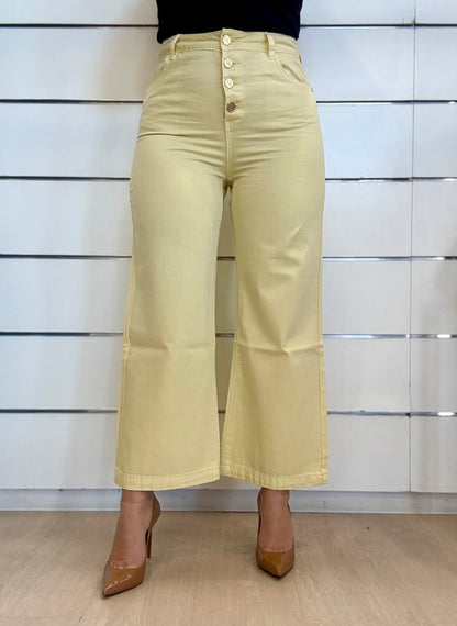 Jeans straight da donna a vita alta gialli Gaudì con bottoni frontali e gamba ampia