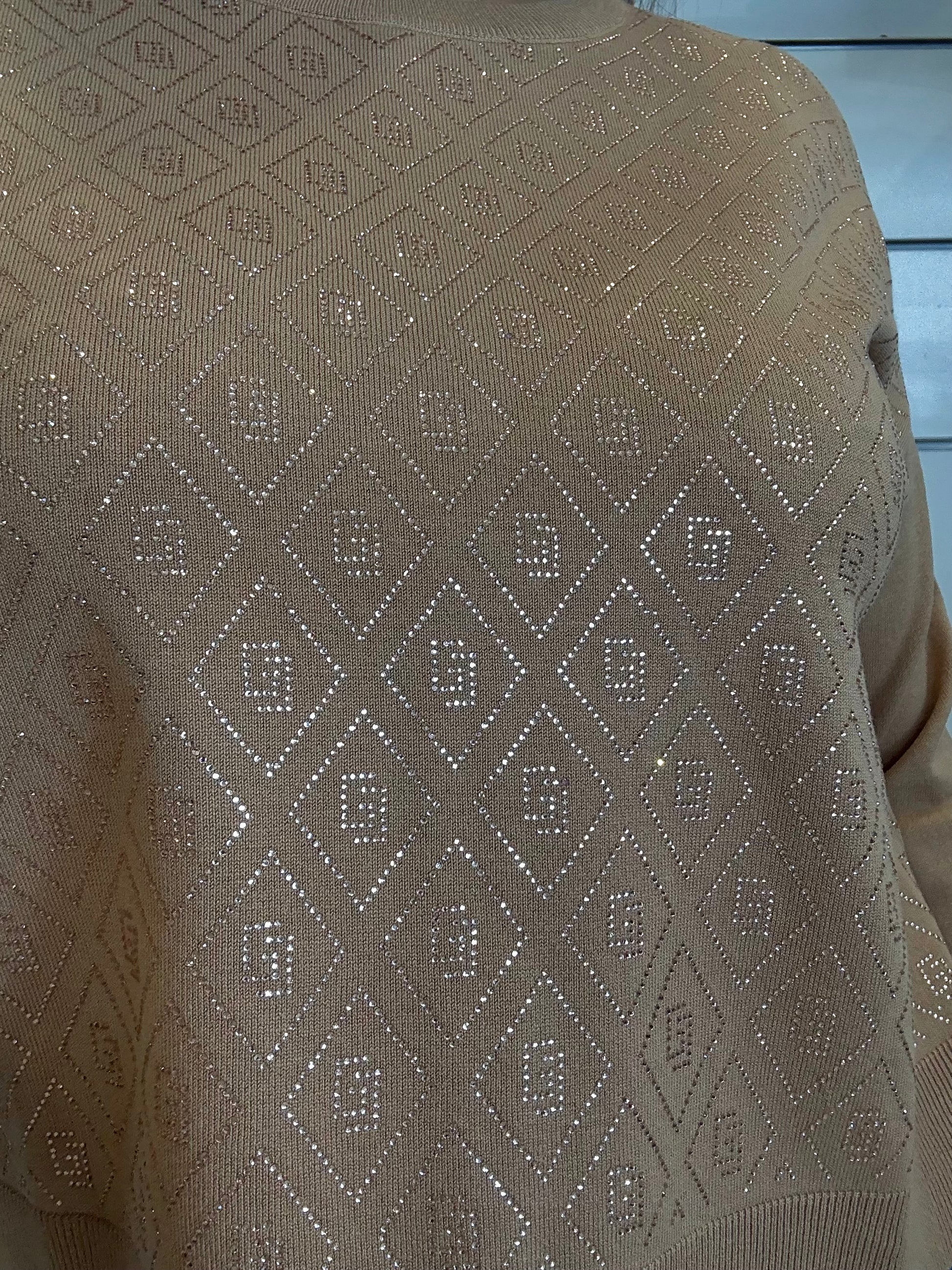 Maglia beige da donna con logo, dettagli in rilievo e design elegante ideale per ogni occasione