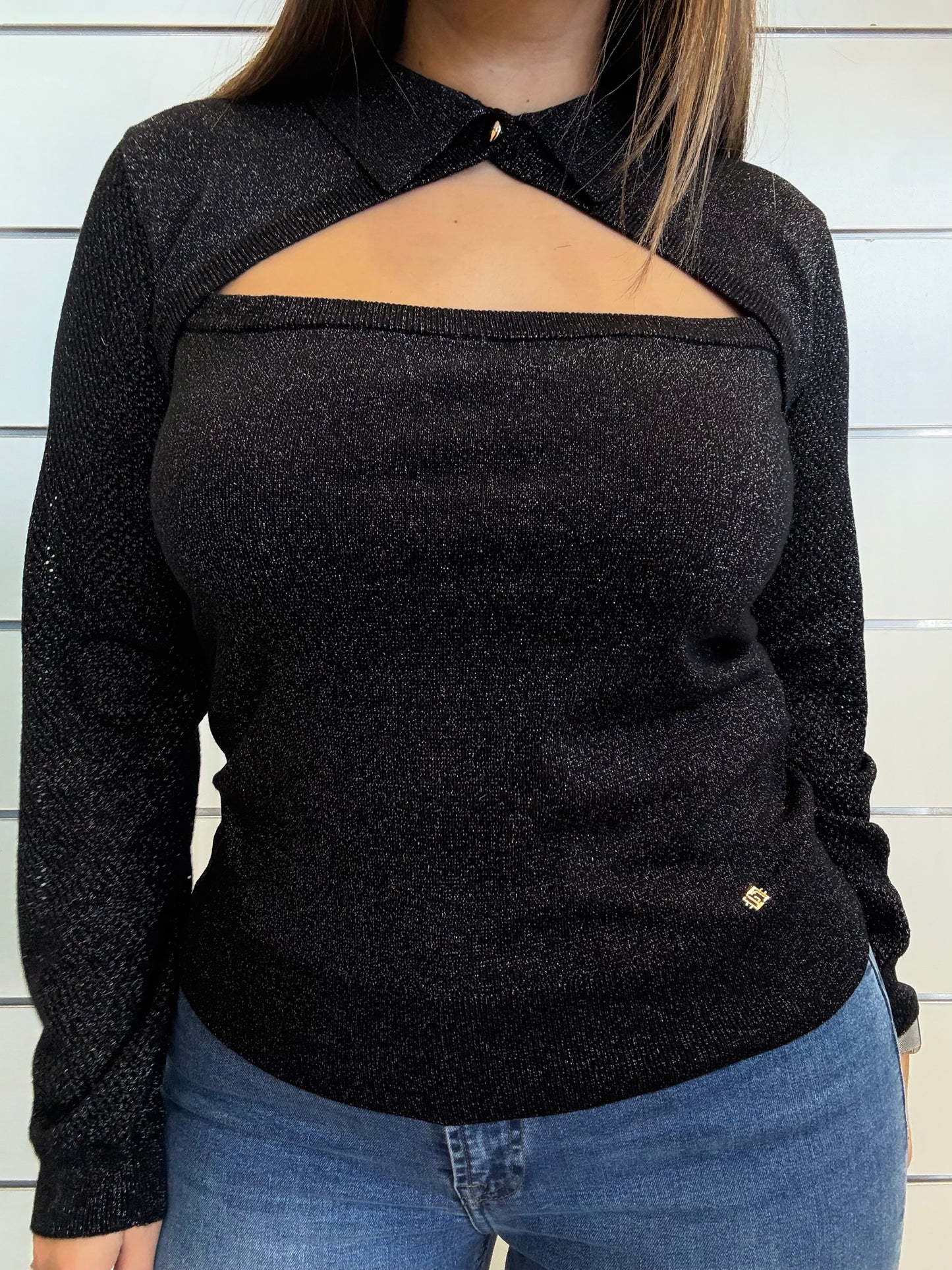 Maglia da donna lurex con motivo cut-out di Gaudì, elegante e alla moda, con dettagli sofisticati