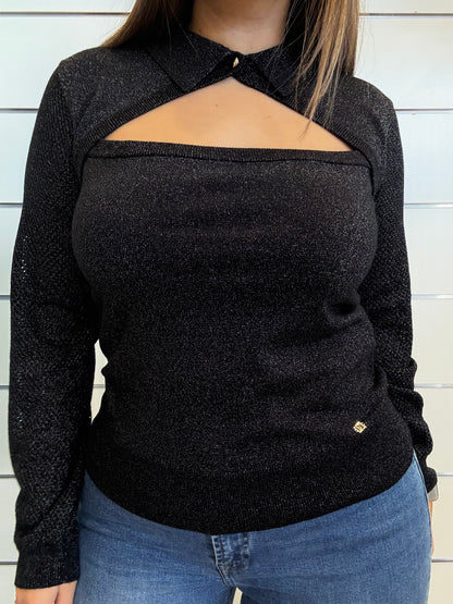 Maglia da donna lurex con motivo cut-out di Gaudì, elegante e alla moda, con dettagli sofisticati