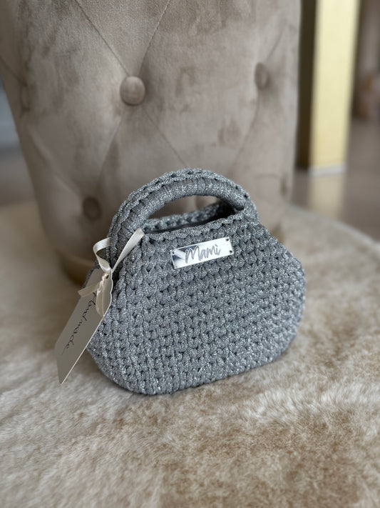 Borsa a mano Mamì in tessuto grigio, modello mini clutch argento elegante e chic