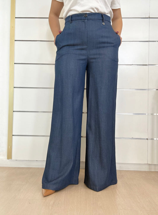 Pantalone a palazzo in denim di ECO con tasche e vita alta, ideali per look casual e alla moda